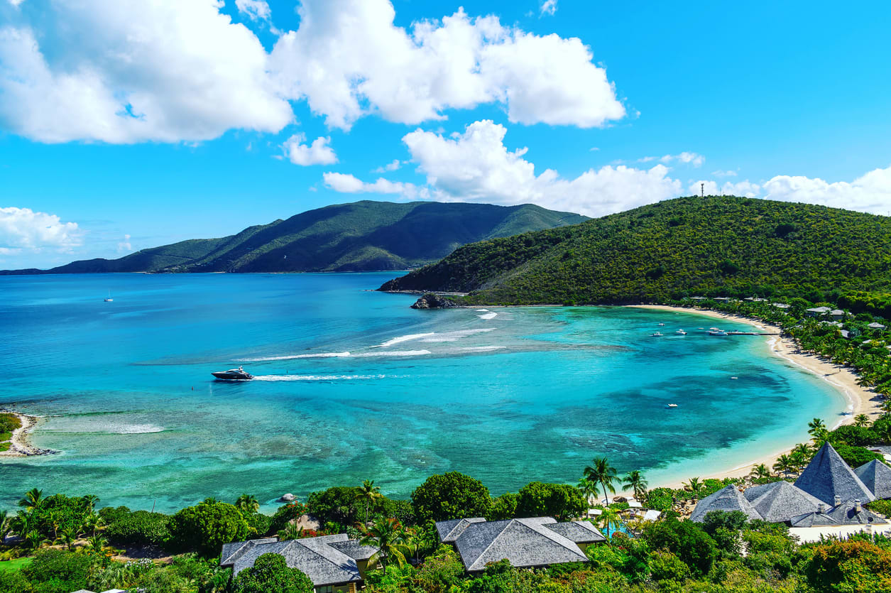 View looking down into the tranquil waters of Little Dix Bay, Virgin Gorda