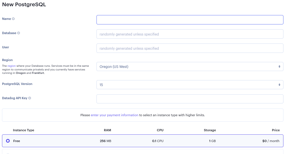 create a new database