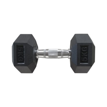 HS Fitness 5kg Rubber Hex Dumbbell - Find in Store