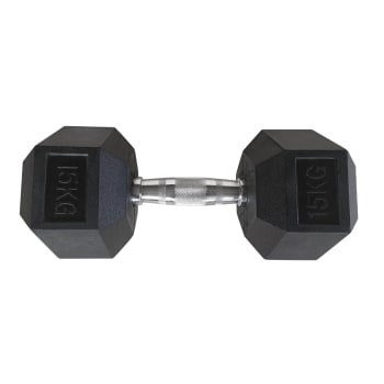 HS Fitness 15kg Rubber Hex Dumbbell - Find in Store