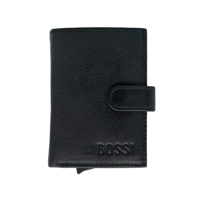 Bossi Mechanism Cardholder Wallet with Coin Zip Pouch - Goat Sciver Nappa Black, product, variation 1