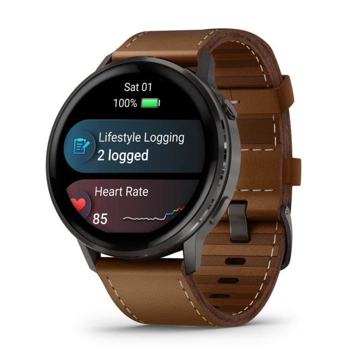 Garmin Venu 4 45mm Premium GPS Smartwatch + Leather Strap - Black, product, variation 1