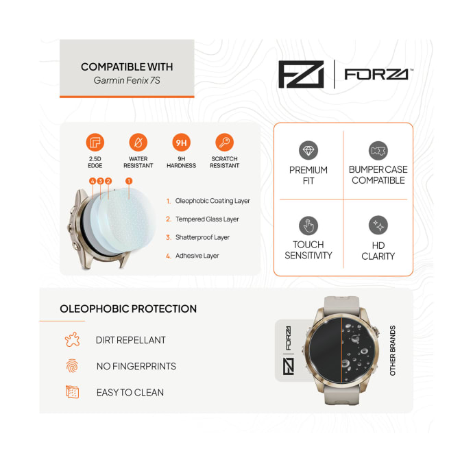 FORZA Tempered Glass Screen Protector for Garmin Fenix 7S (2 Pack), product, variation 2