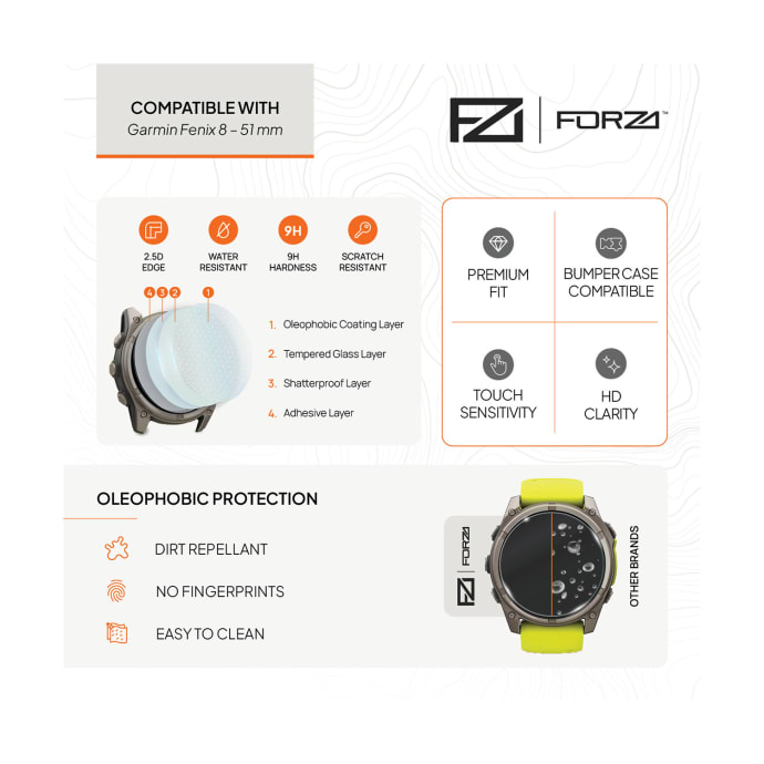 FORZA Tempered Glass Screen Protector for Garmin Fenix 8 51 mm (2 Pack), product, variation 2