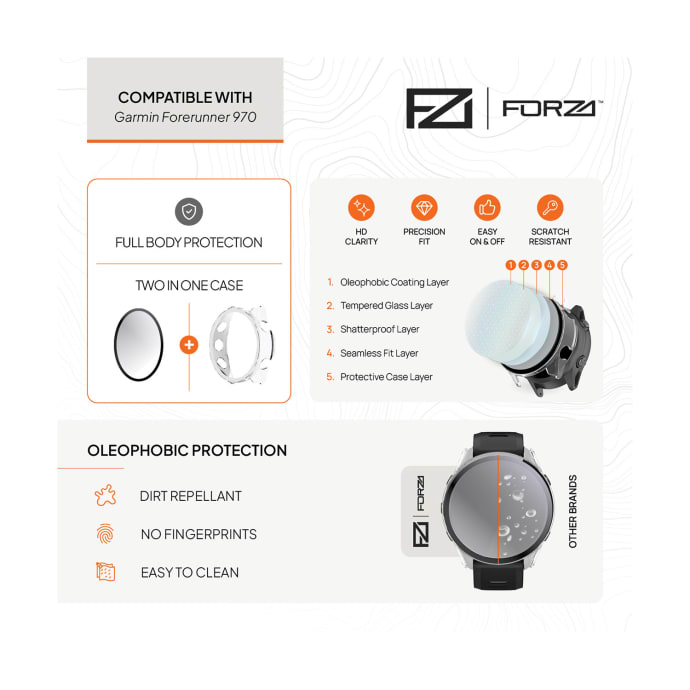 FORZA Tempered Film Watch Case for Garmin Forerunner 970, product, variation 2