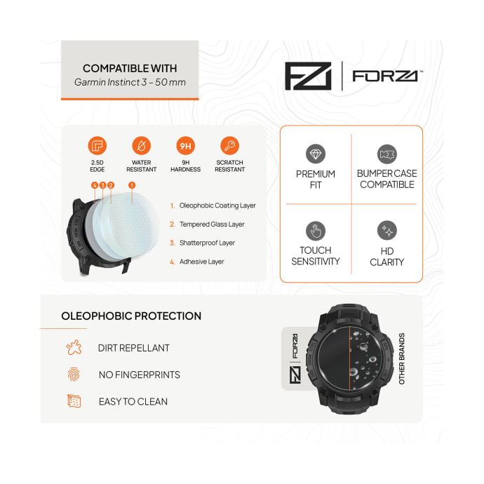 FORZA Tempered Glass Screen Protector for Garmin Instinct 3 50 mm (2 Pack), product, variation 2
