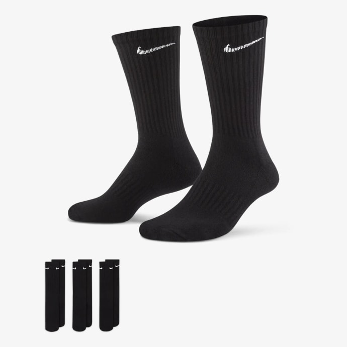 Nike Everyday Cushioned Crew 3-Pack Black/White Socks, product, variation 1