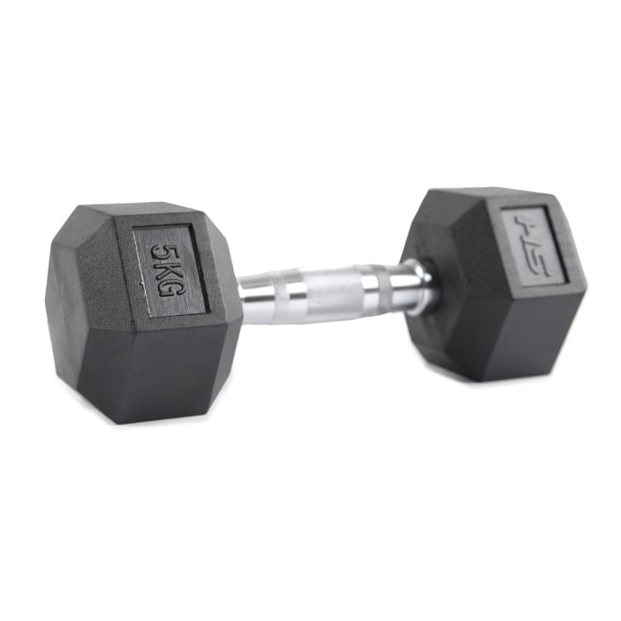 HS Fitness 5Kg Rubber Hex Dumbell, product, variation 1