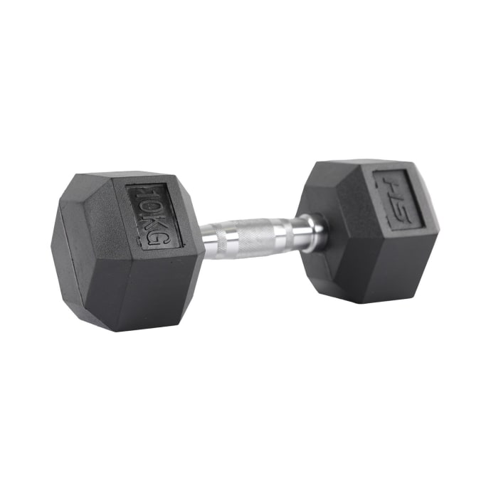 HS Fitness 10Kg Rubber Hex Dumbbell, product, variation 1