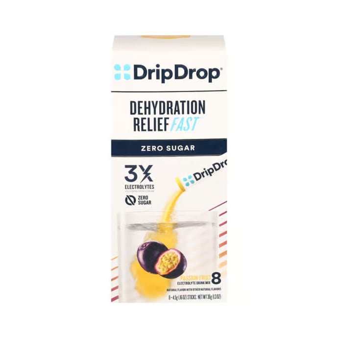 DripDrop ORS Zero Sugar Dehydration Relief (8 Sticks) - Passion Fruit, product, variation 1