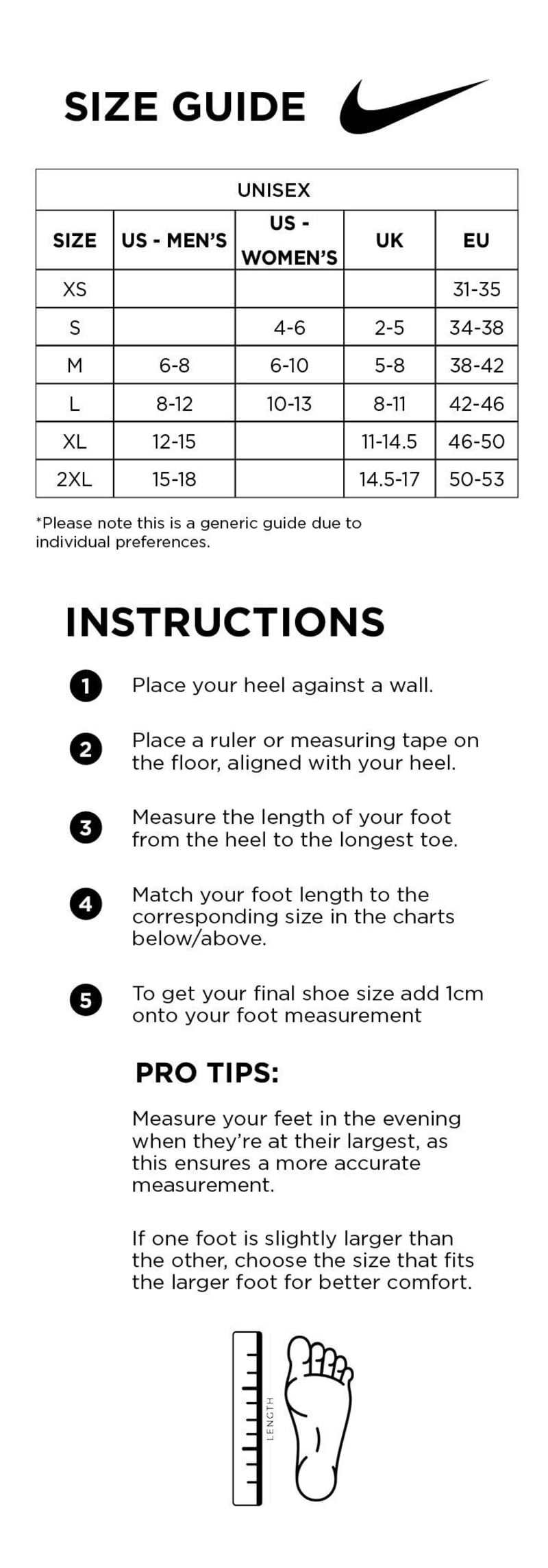 Nike junior socks size guide sales