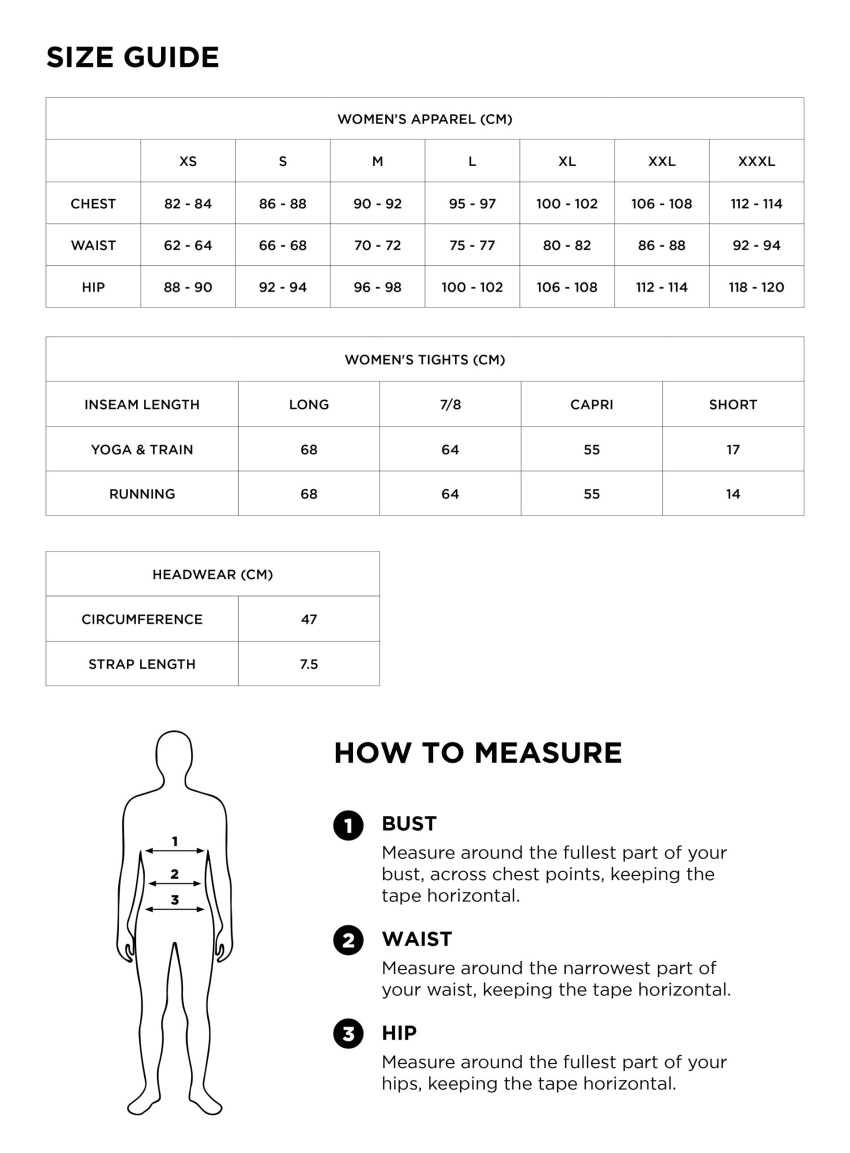 OTG Active Apparel Size Guide | Sportsmans Warehouse