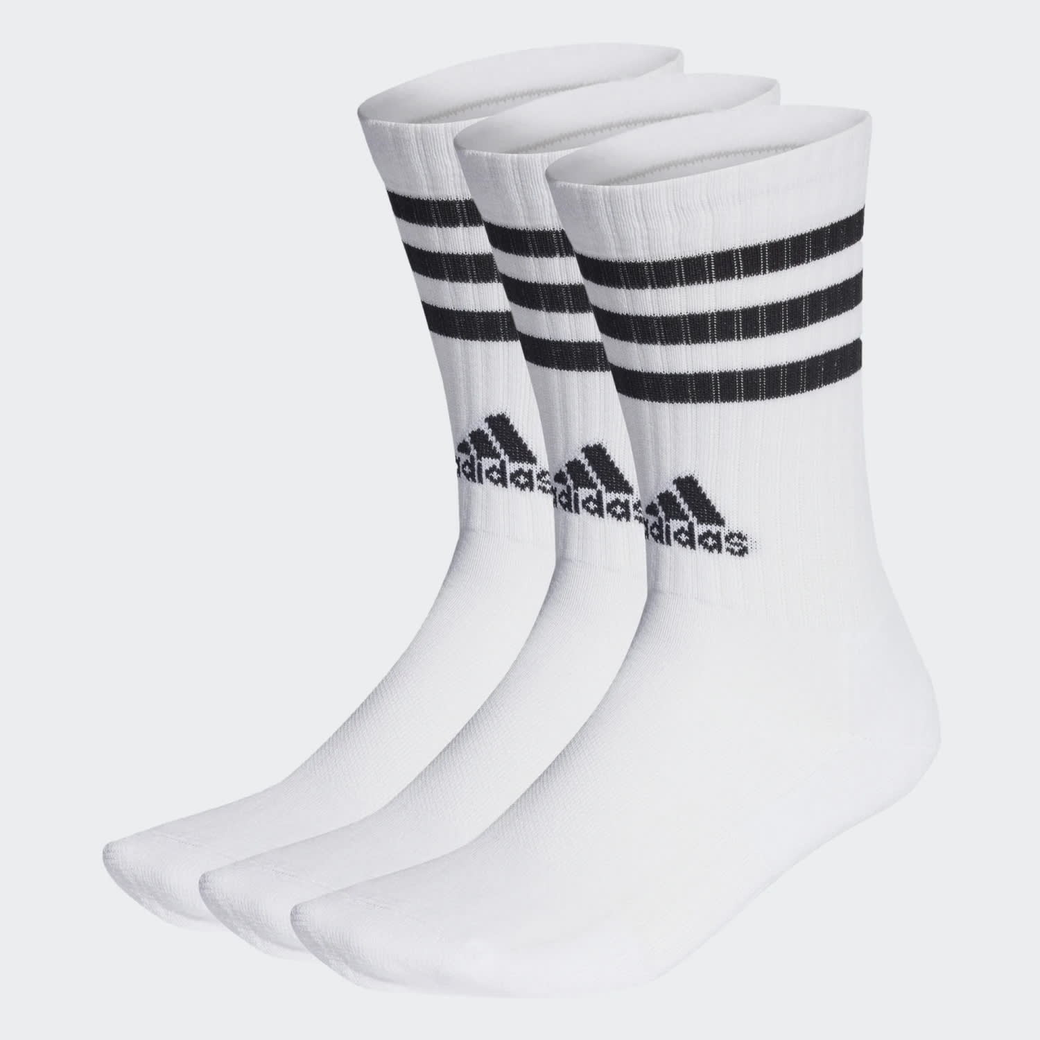 adidas 3 Stripe Cushioned 3-Pack White Crew Socks