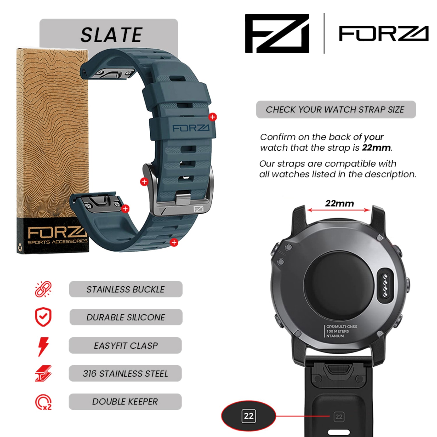 FORZA Elite 22mm EasyFit Watch Strap, product, variation 4