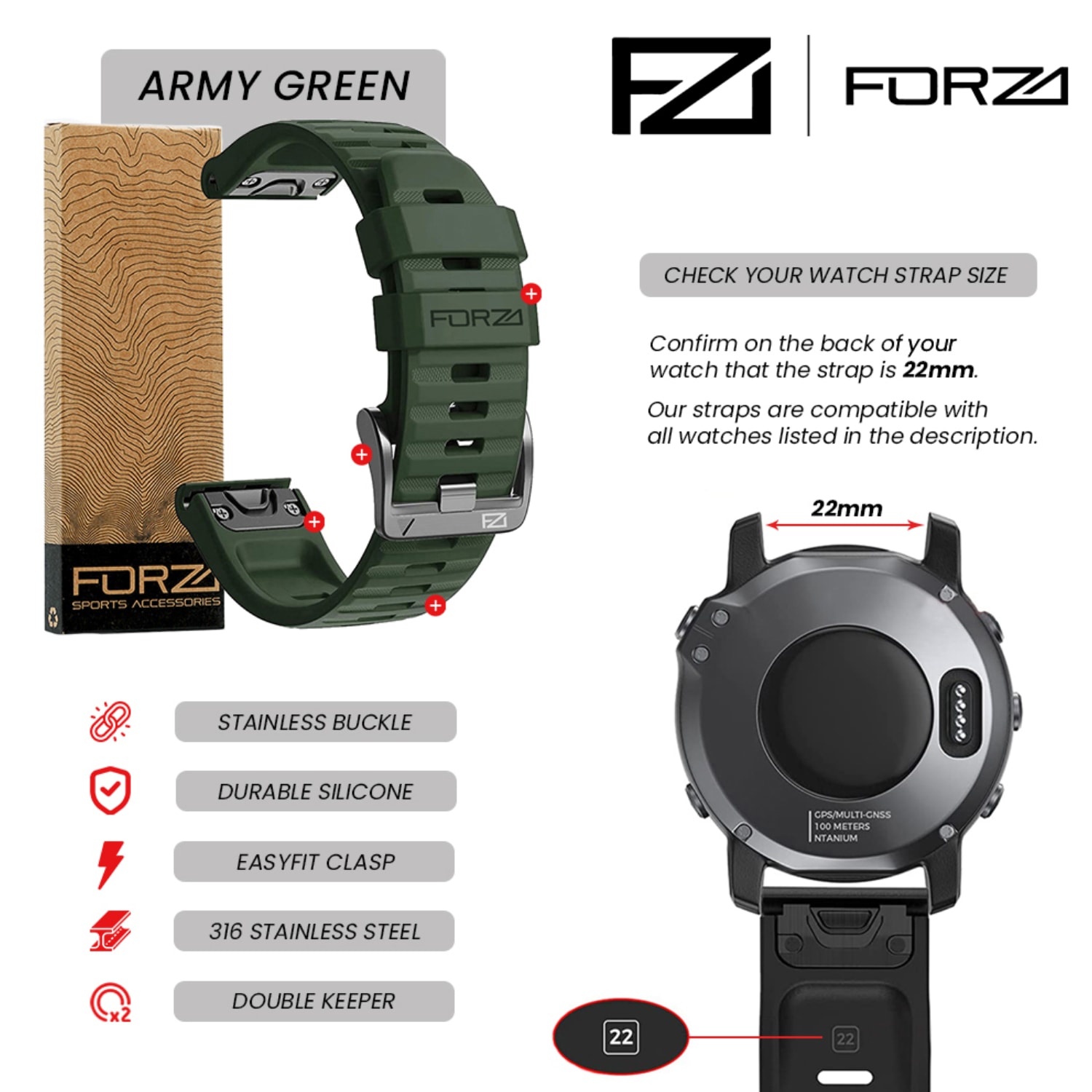 FORZA Elite 22mm EasyFit Watch Strap, product, variation 6