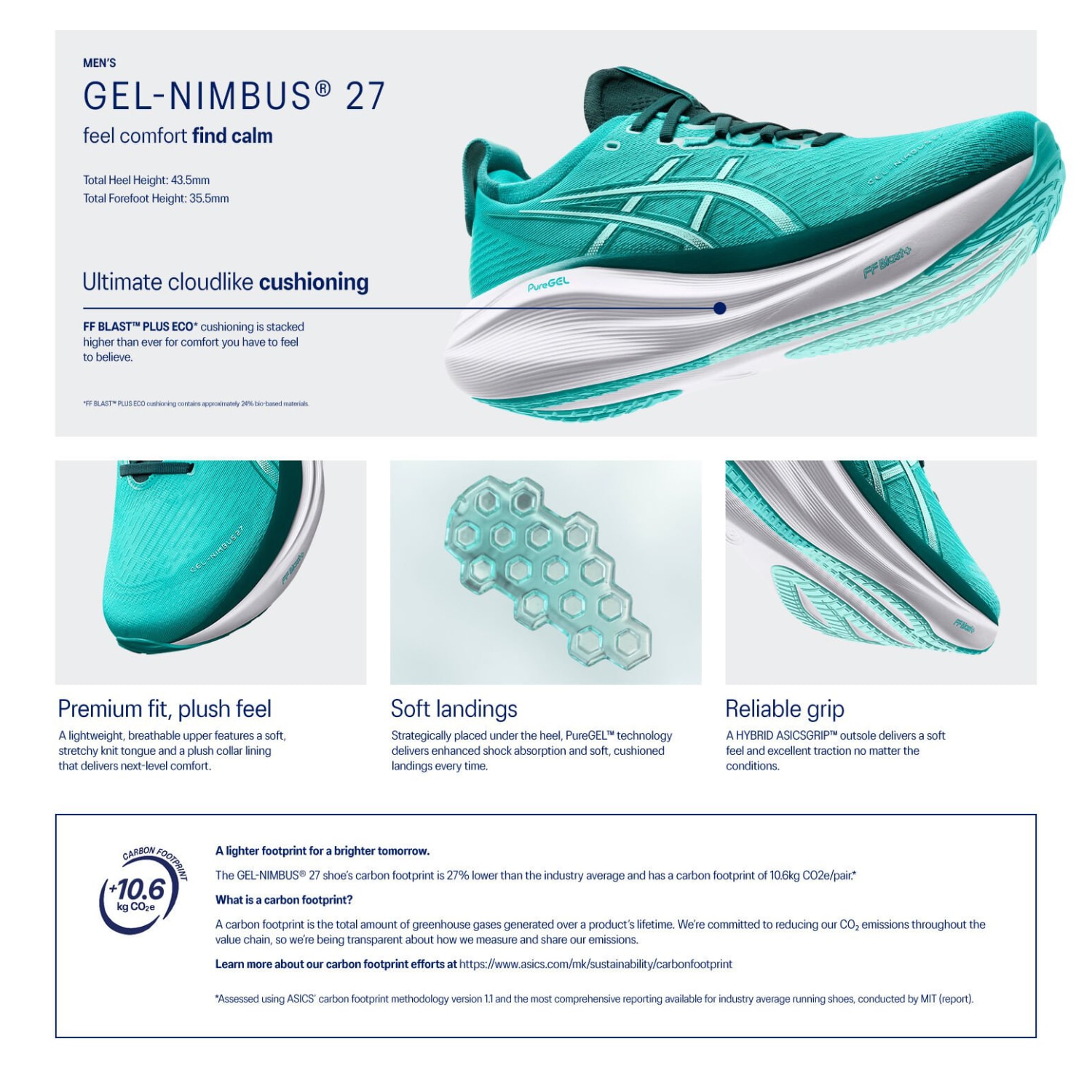 Asics Men&#039;s Gel-Nimbus 27 Road Running Shoes, product, variation 6