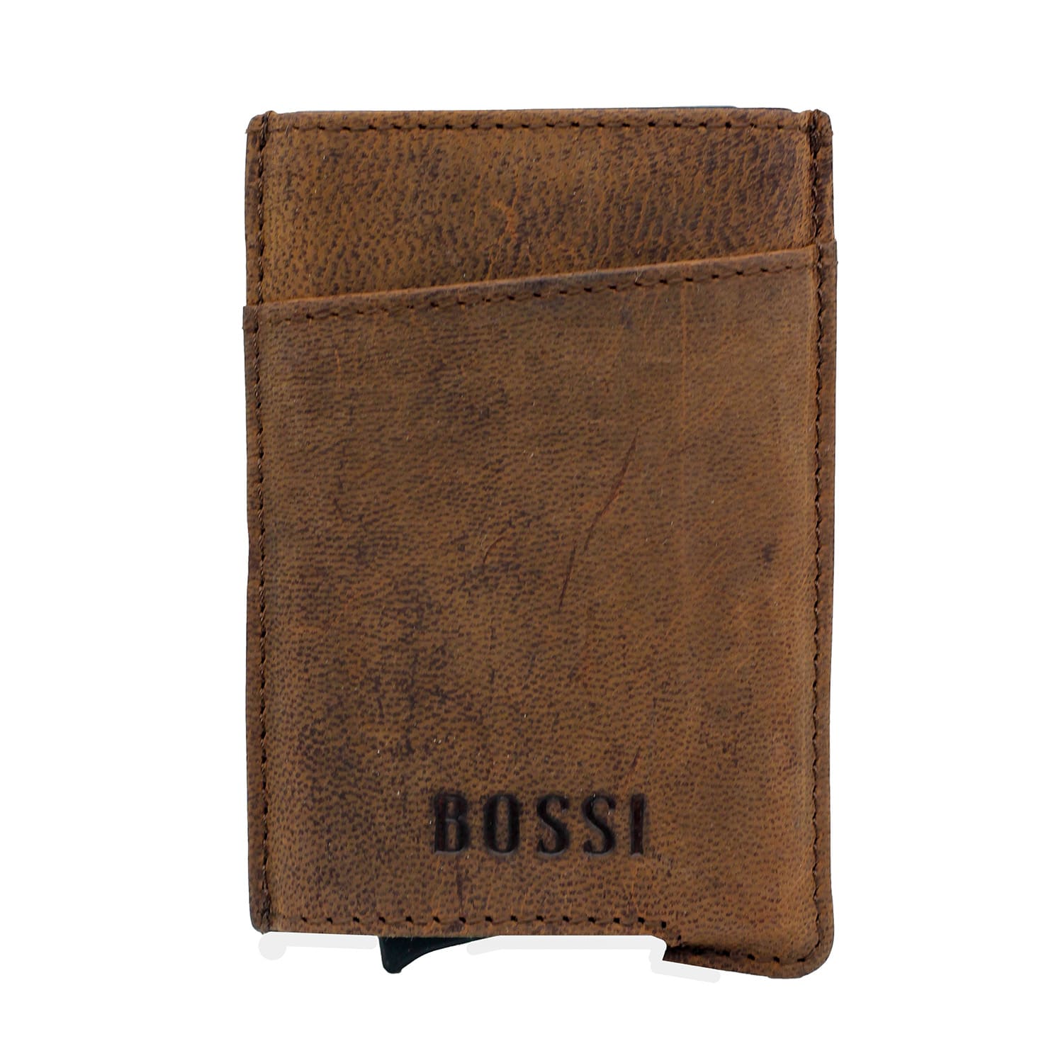 Bossi Mechanism Cardholder Wallet with Mag-Clip Sleeve - Goat Oily Hunter Brown