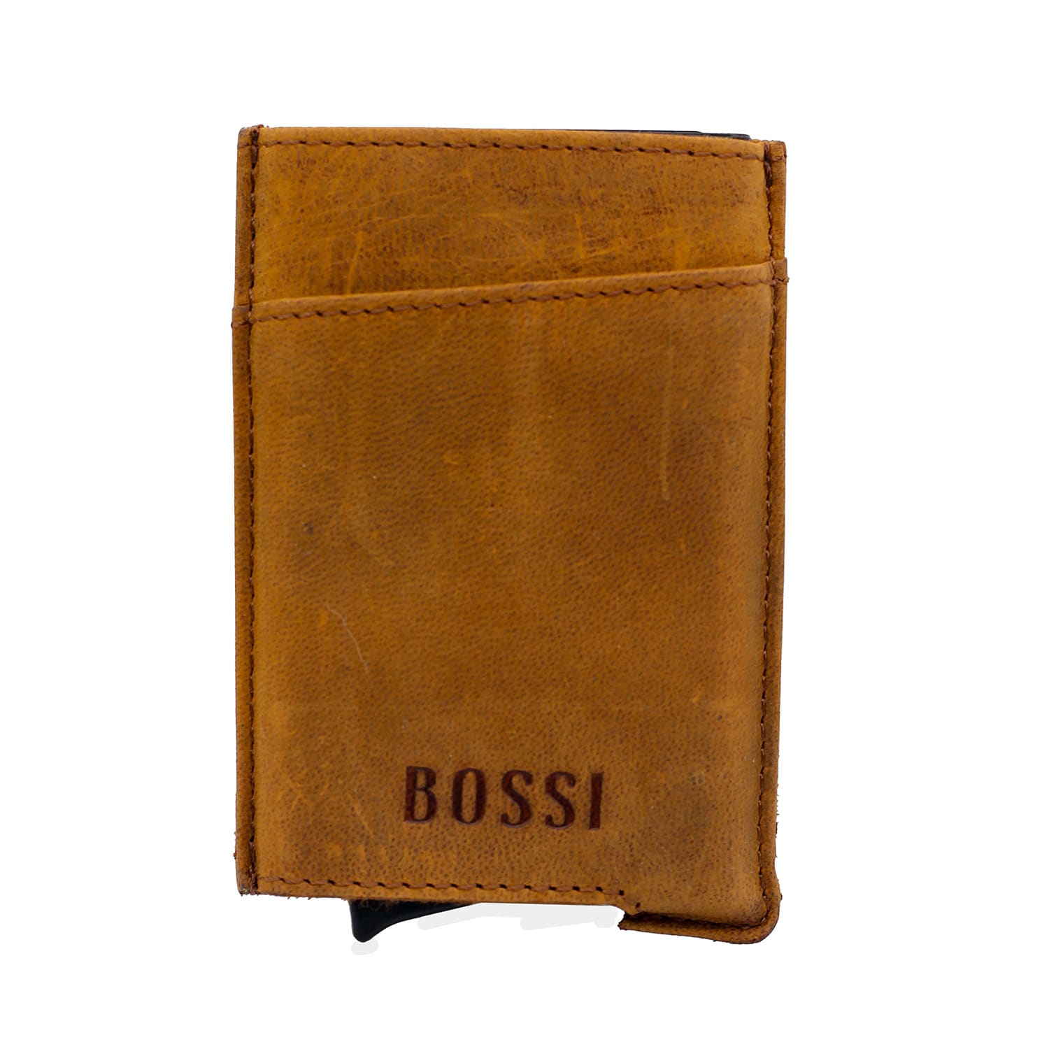 Bossi Mechanism Cardholder Wallet with Mag-Clip Sleeve - Goat Oily Hunter Yellow Tan