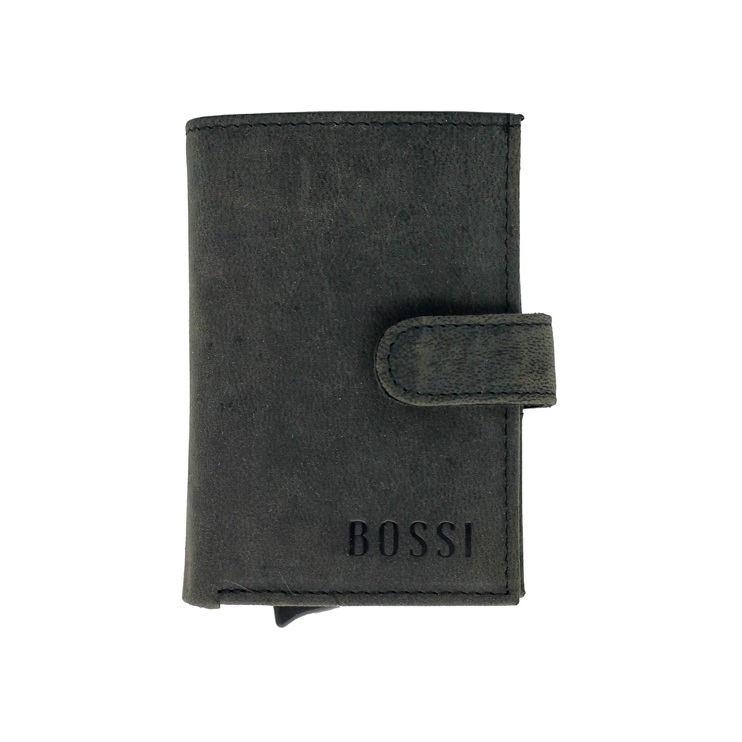 Bossi Mechanism Cardholder Wallet with Coin Zip Pouch - Goat Oily Hunter Black