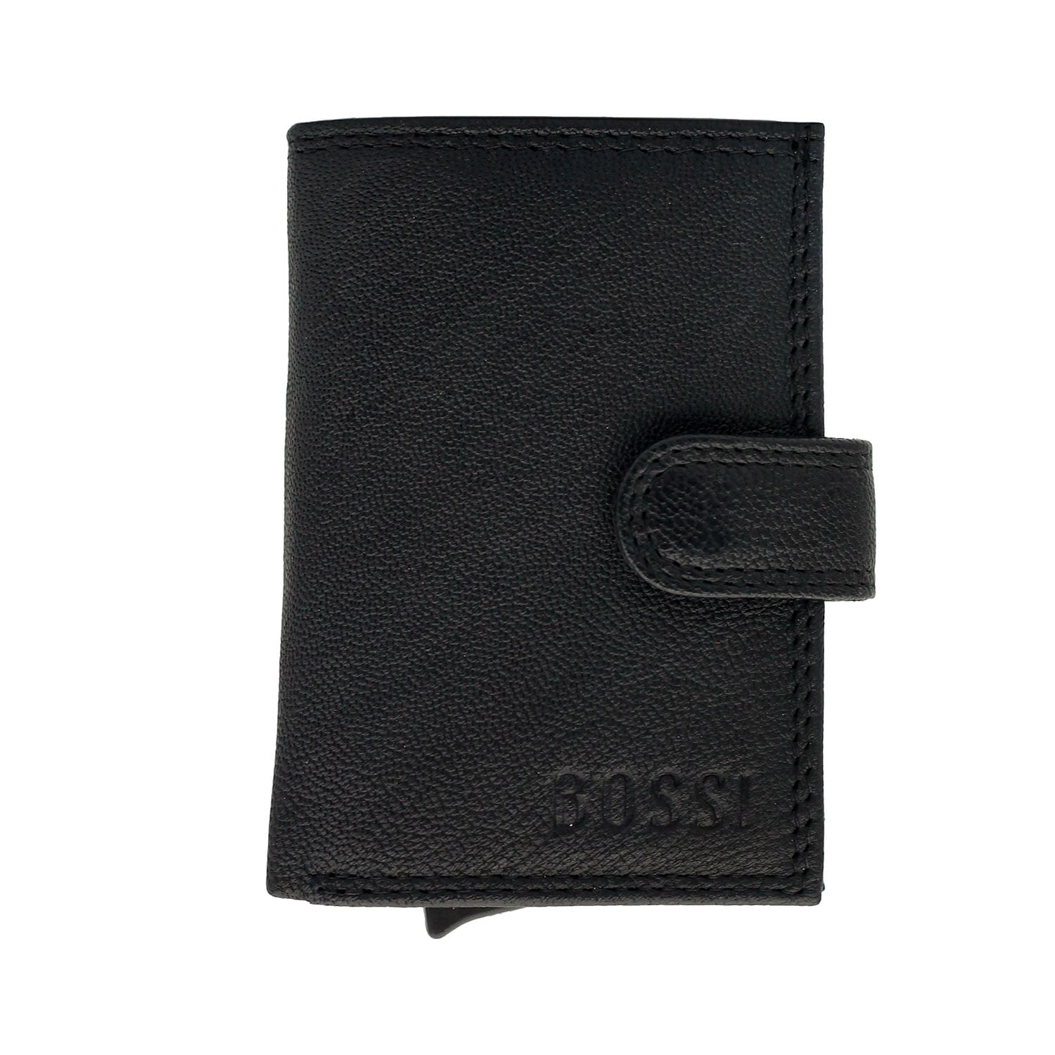 Bossi Mechanism Cardholder Wallet with Coin Flap Pouch - Goat Crustico Black