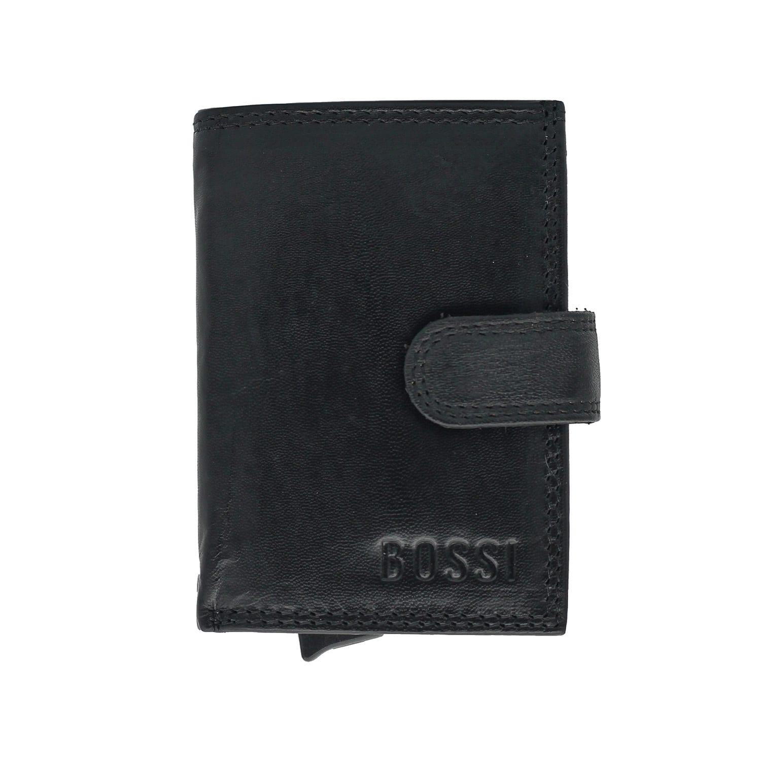 Bossi Mechanism Cardholder Wallet with Coin Flap Pouch - Goat Nappa Black