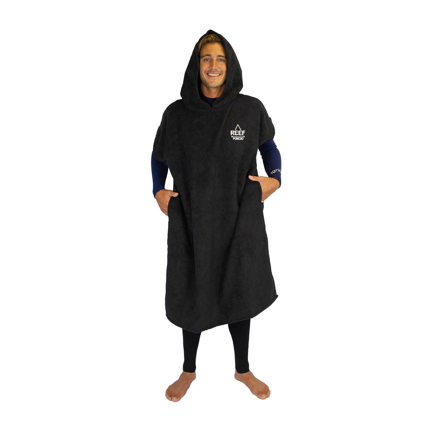 Reef Hooded Beach Poncho - Black