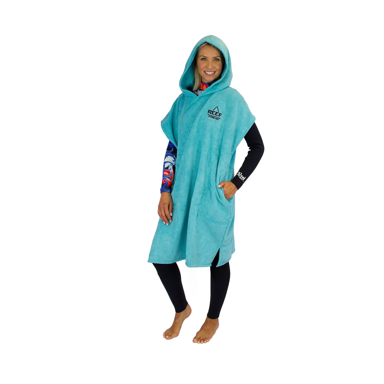 Reef Hooded Beach Poncho - Turquoise