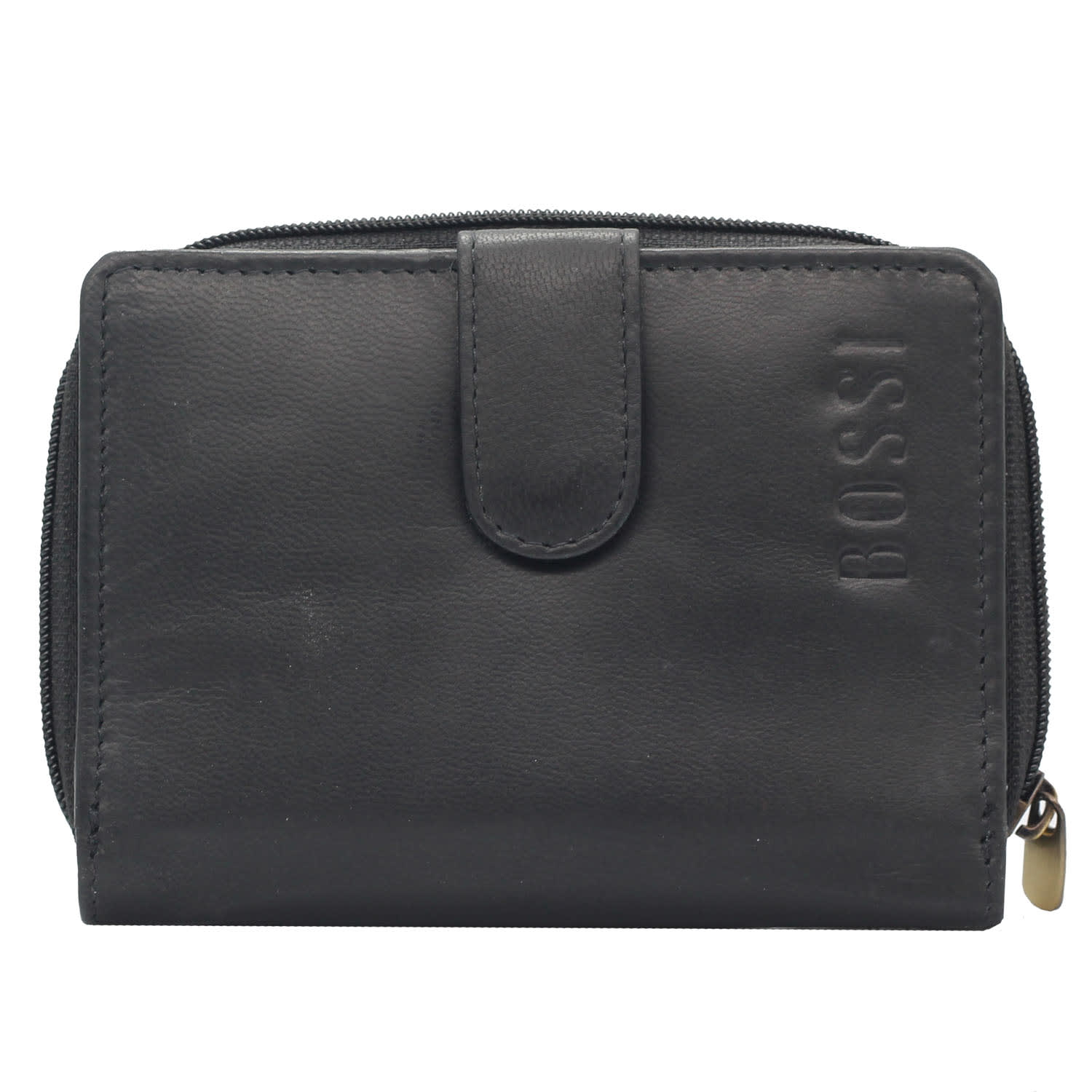 Bossi Mopane Small Leather Purse with Zip Coin Pouch & Tab - Black