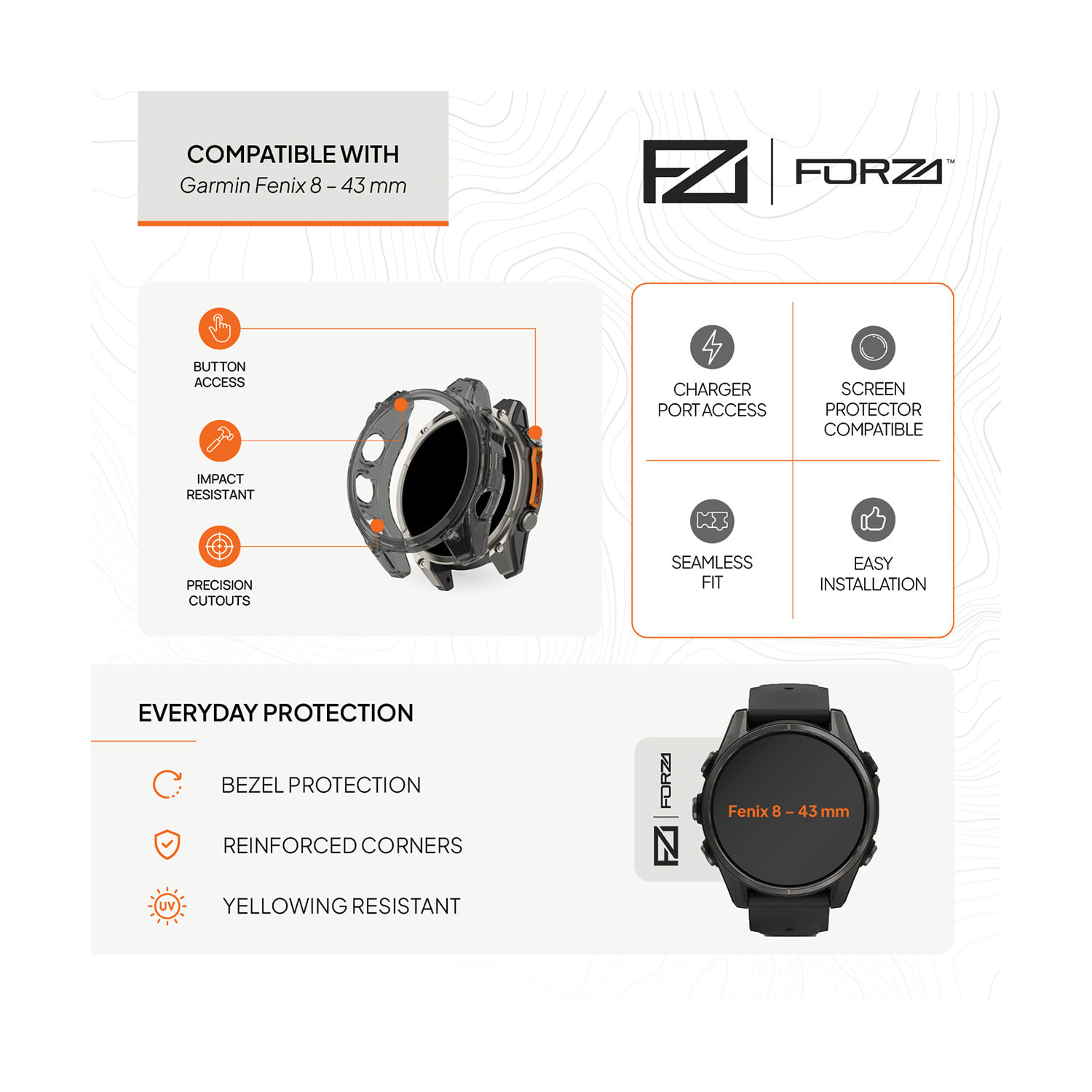 FORZA Bumper Watch Case for Garmin Fenix 8 43 mm (Grey), product, variation 2