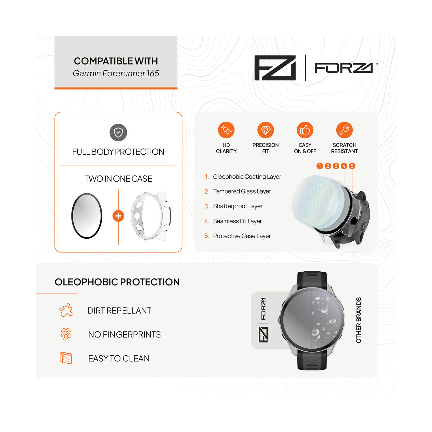 FORZA Tempered Film Watch Case for Garmin Forerunner 165, product, variation 2