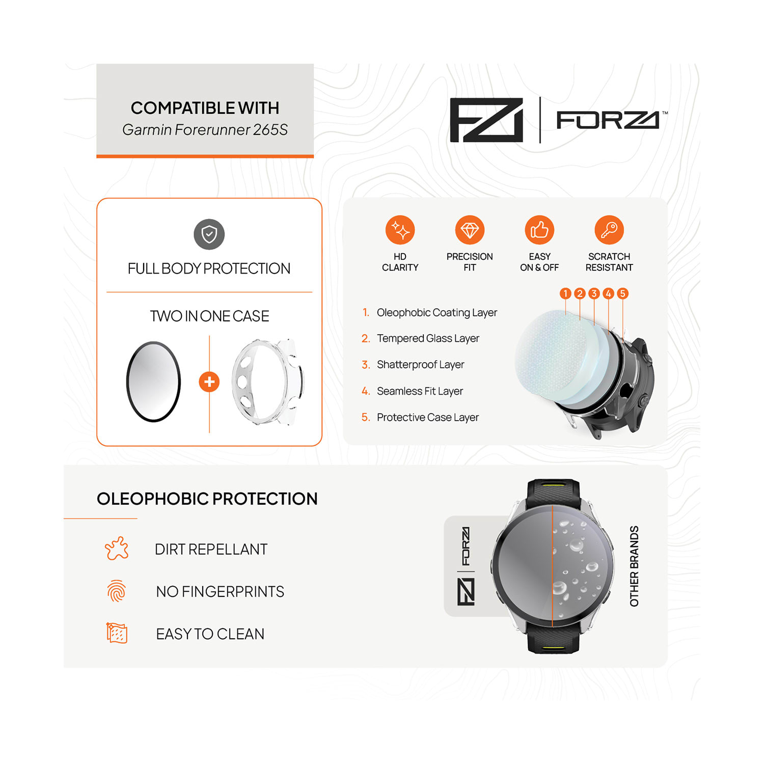 FORZA Tempered Film Watch Case for Garmin Forerunner 265S, product, variation 2