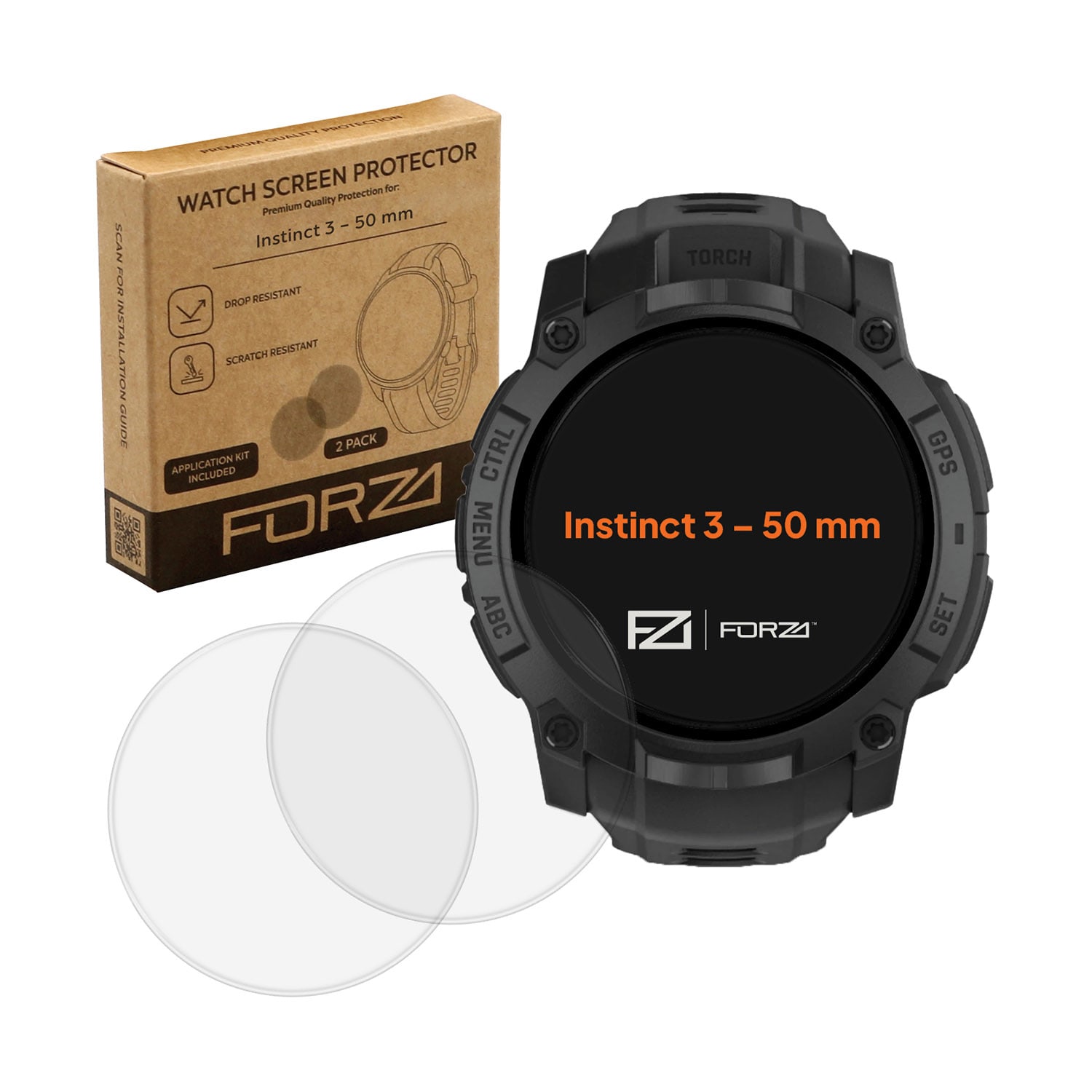 FORZA Tempered Glass Screen Protector for Garmin Instinct 3 50 mm (2 Pack)