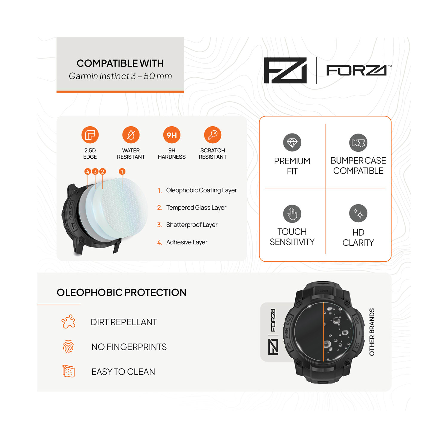 FORZA Tempered Glass Screen Protector for Garmin Instinct 3 50 mm (2 Pack), product, variation 2