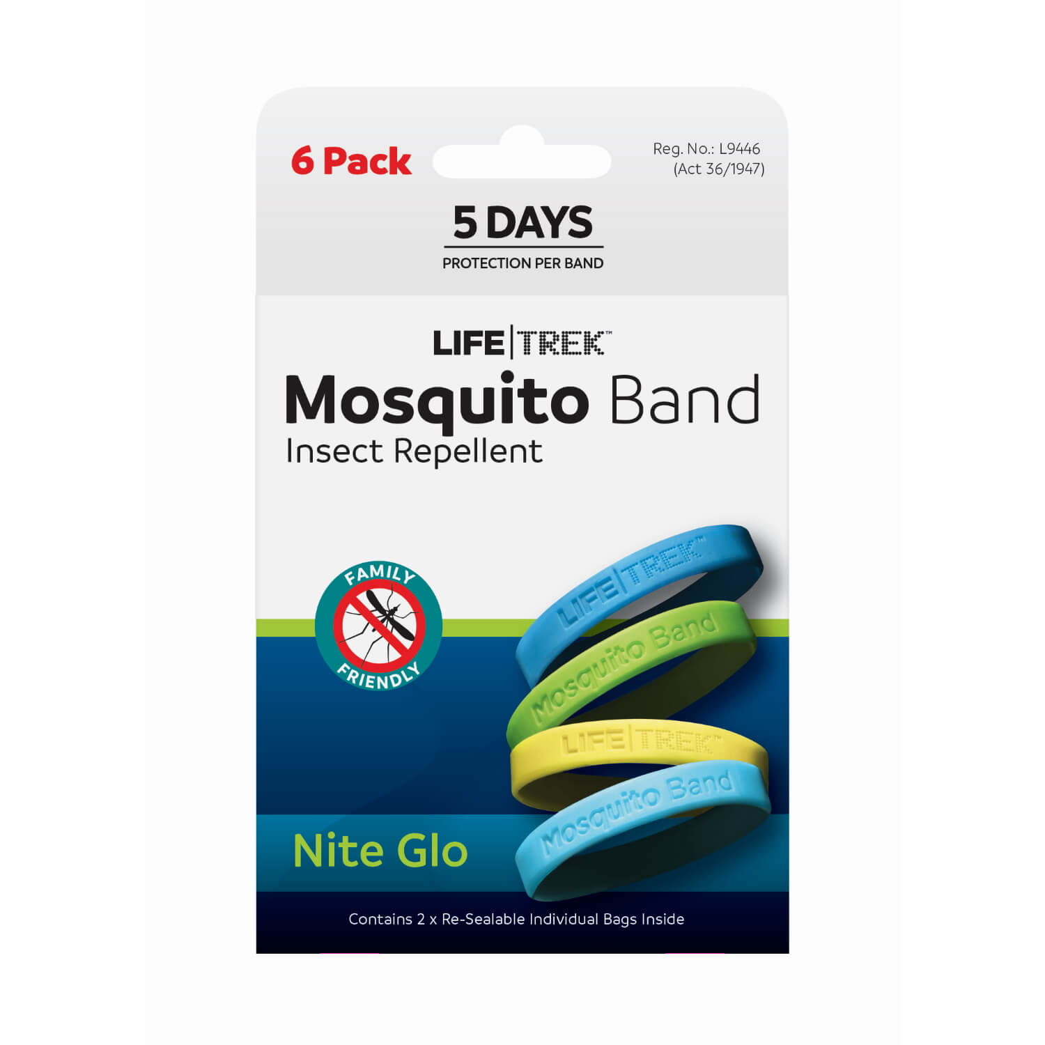 LIFETREK Mosquito Band Nite Glo - 6 Pack