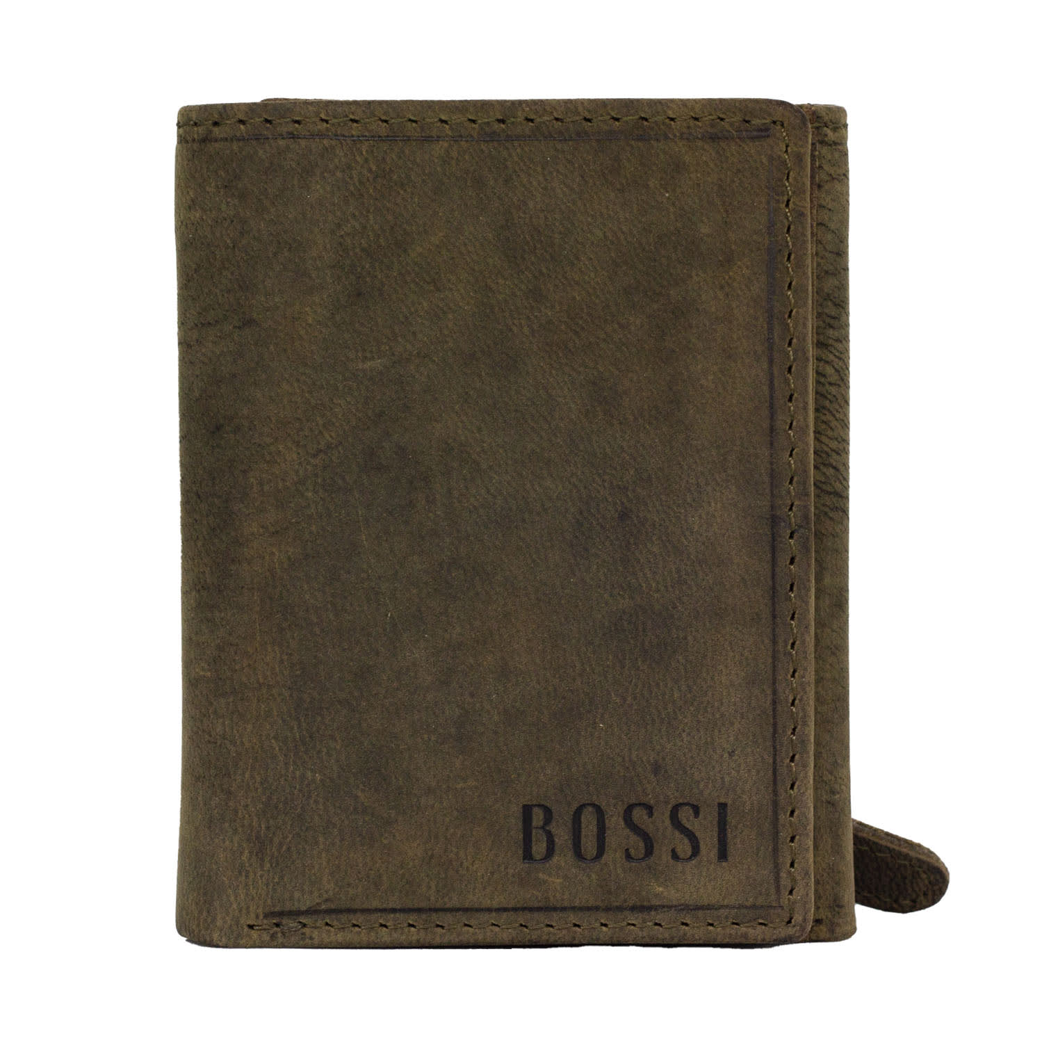 Bossi Heritage Leather Unisex Tri-fold Wallet - Fatigue Olive