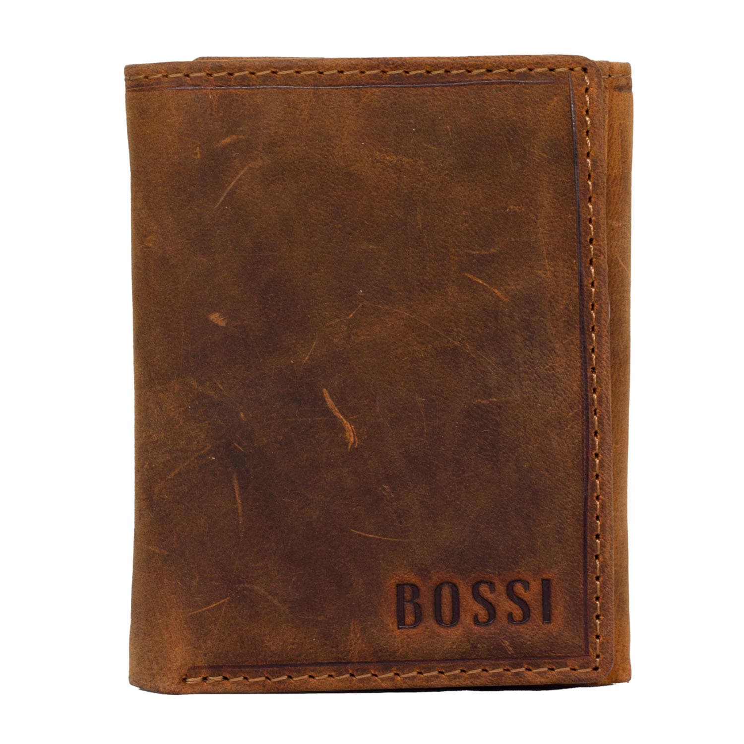 Bossi Heritage Leather Unisex Tri-fold Wallet - Reddish Tan