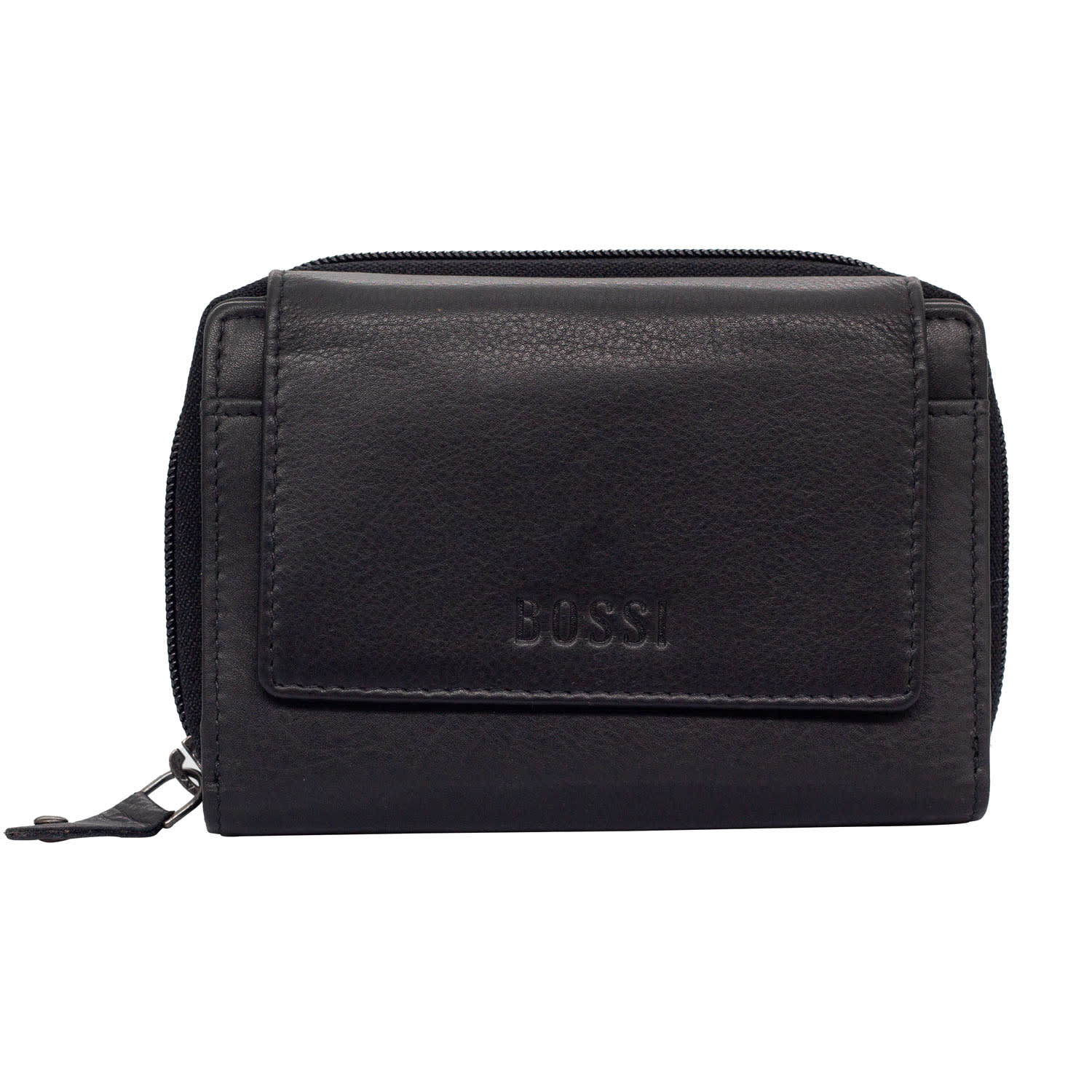 Bossi Salinga Leather Medium Purse Zip Around Calf Nappa - Black