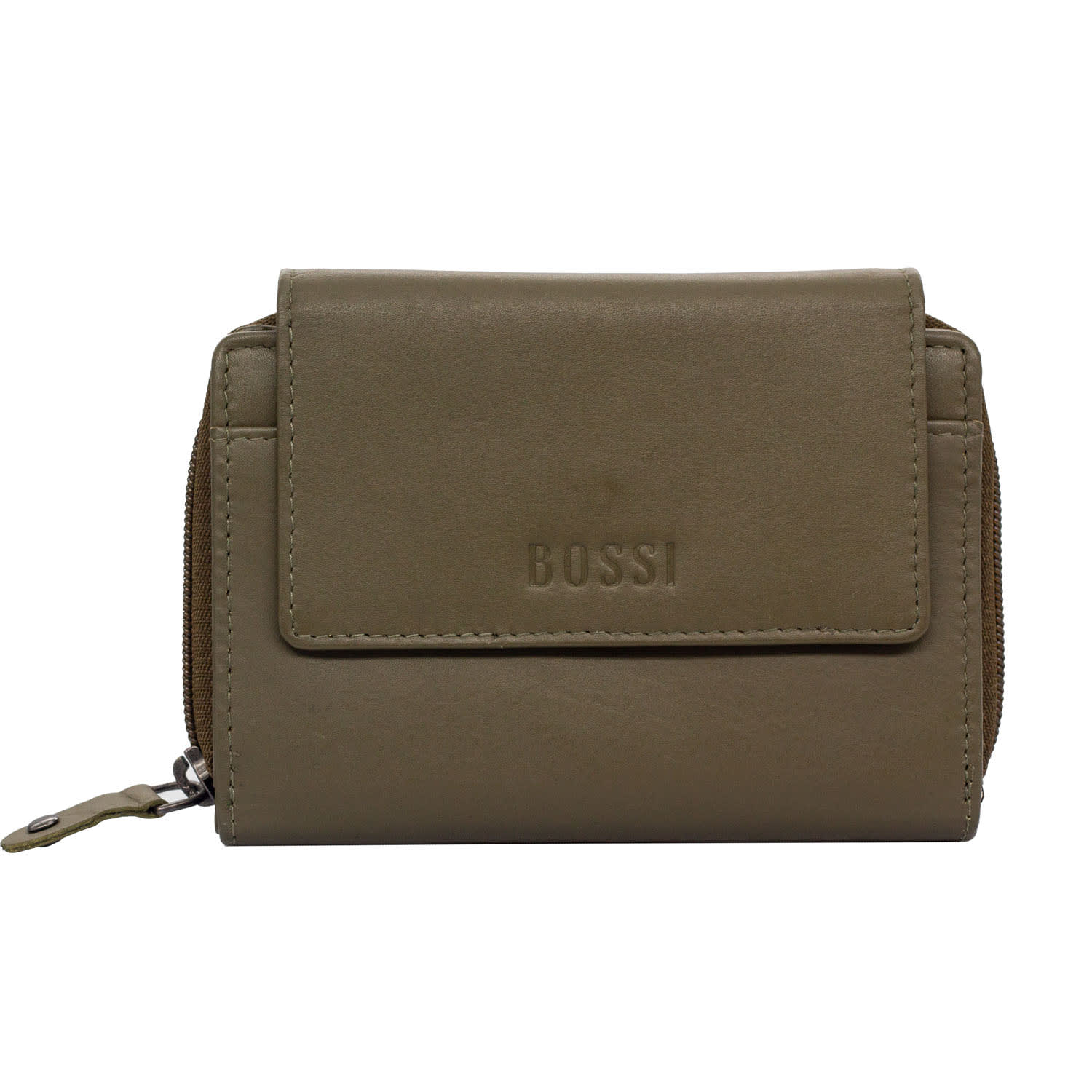 Bossi Salinga Leather Medium Purse Zip Around Calf Nappa - Olive