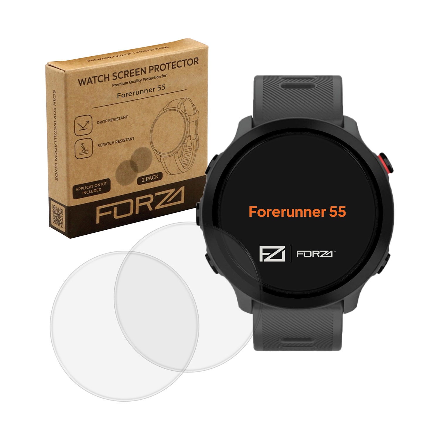 FORZA Tempered Glass Screen Protector for Garmin Forerunner 55 (2 Pack)