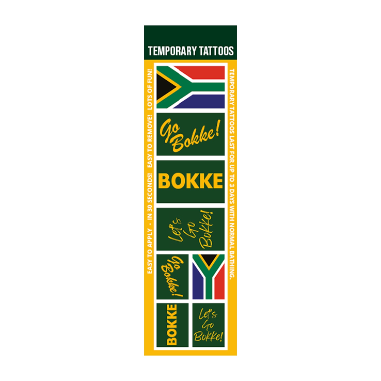 Springbok Go Bokke Temporary Tattoo(8 pack)