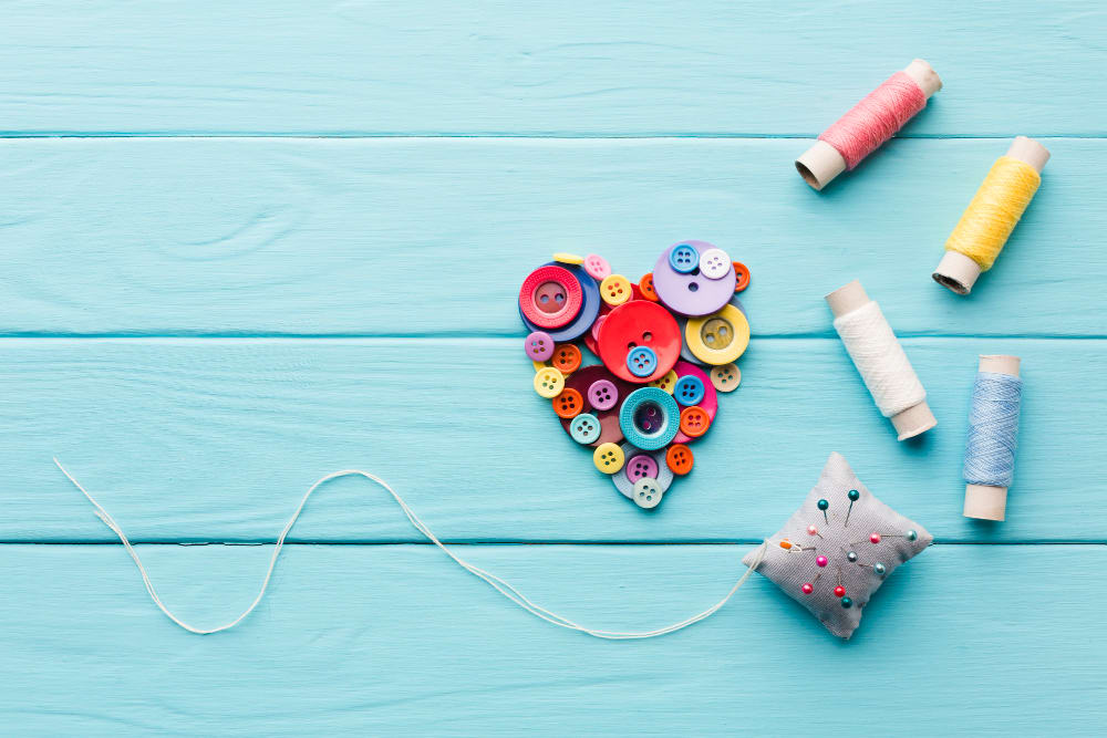 top view heart buttons valentines day