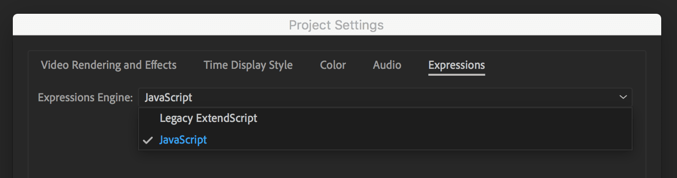 Expressions Panel of After Effects Project Settings 
