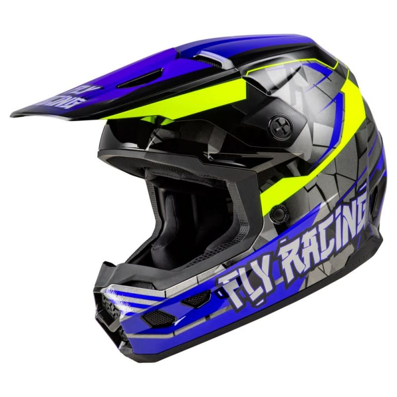 Fly Racing 2025 Kinetic Helmet Youth Scorched Blue/Grey/High Vis