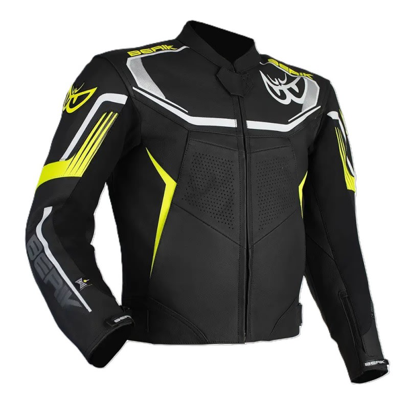 Berik Strada Leather Jacket Black/Hi-Viz Motorcycles R Us
