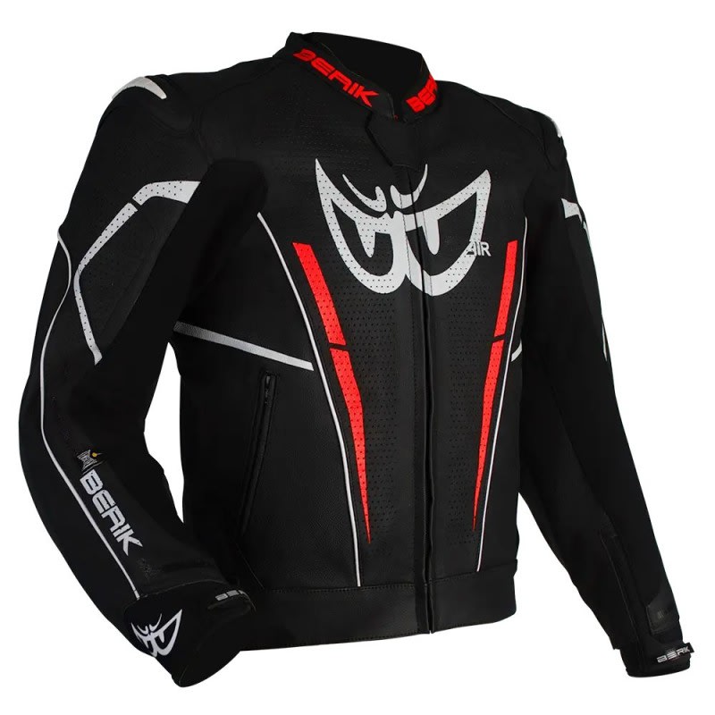 Berik Monza Leather Jacket Black/Fluro Red