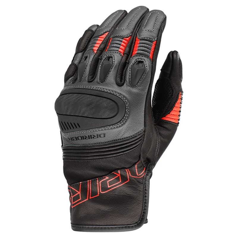 Dririder Torque Leather Gloves - Short Cuff - Black/Grey/Red