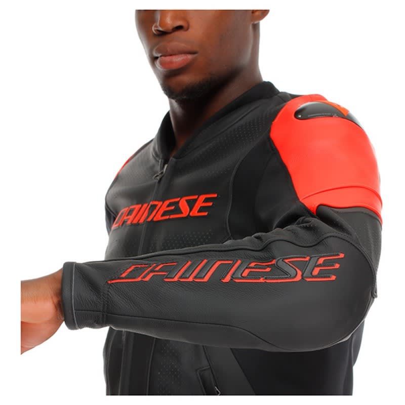 Dainese Racing 5 Jacket - Perforated Leather - Black/Fluoro Red