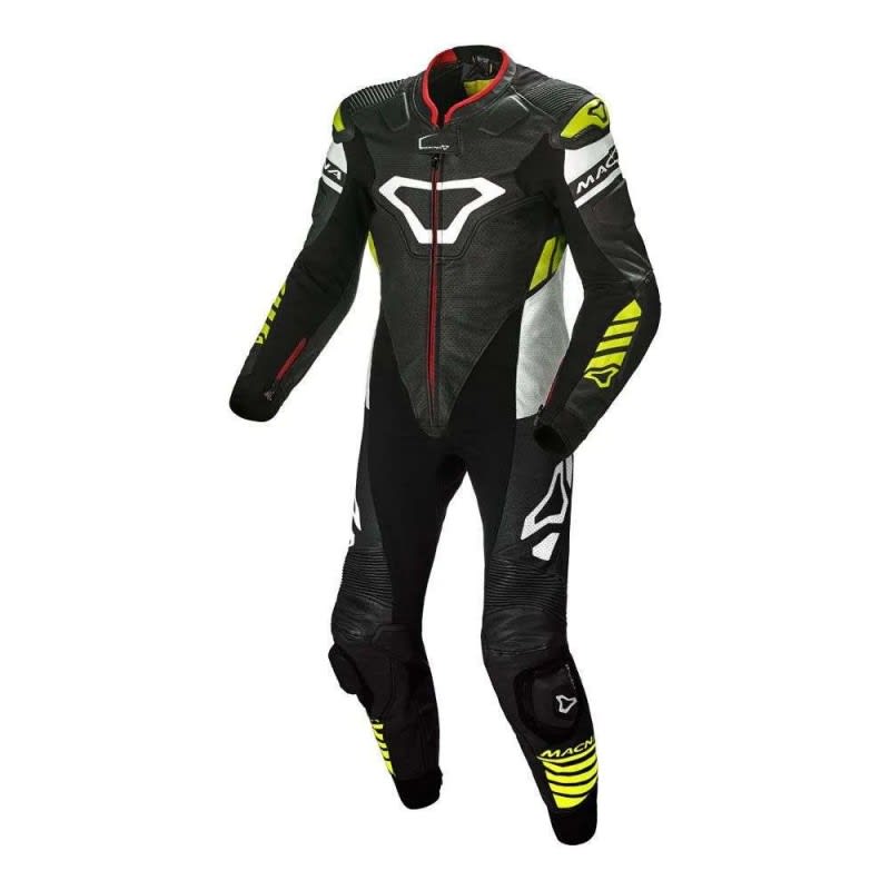 Macna Tracktix 1 Piece Suit - Black/White/Neon/Yellow
