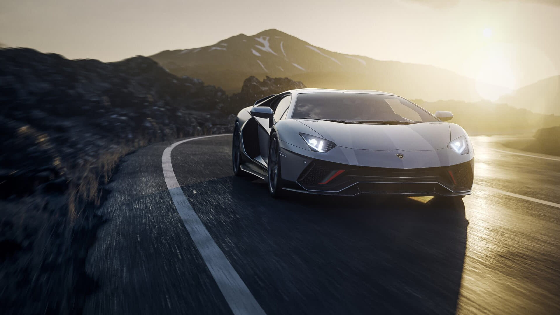 Front view of a Lamborghini Aventador LP 780-4 Ultimae parked on a wide road under daylight