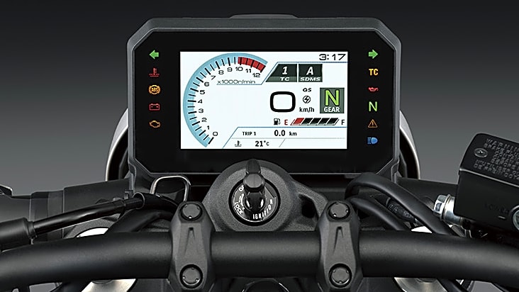 Auf eine Diagonale von 5 Zoll kommt das TFT-Farbdisplay der GSX-Modelle.